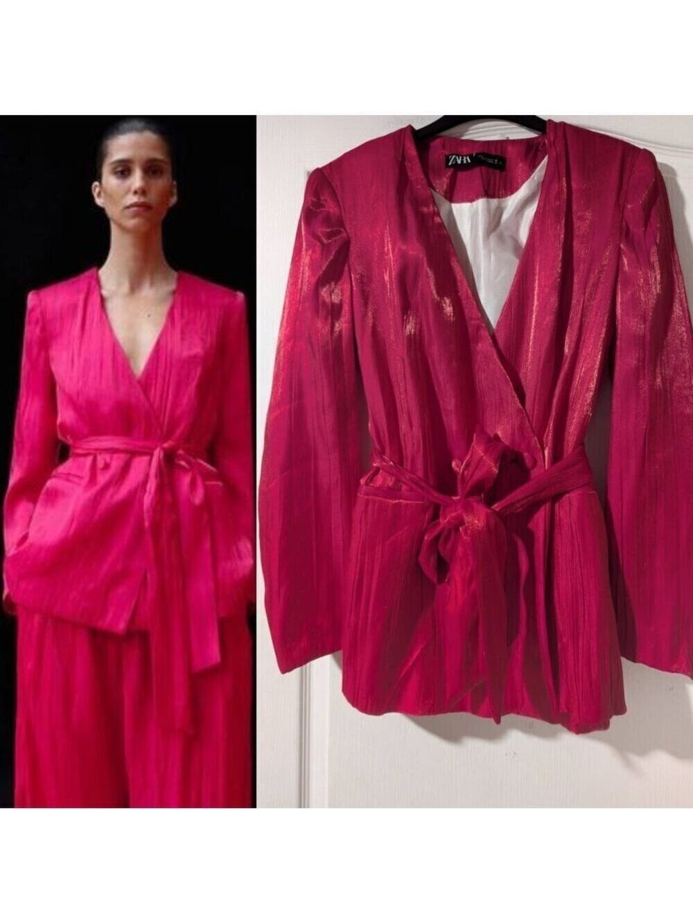 NEW! Zara | Double Breasted Belted Blazer in Fuchsia Pink (Large)